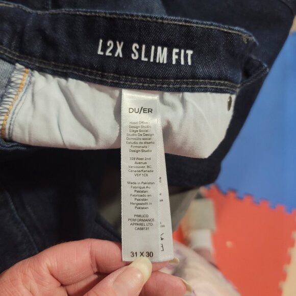 DU/ER Jeans Mens 31x30 Blue L2X Slim Fit Dark Wash Stretch Athleisure Denim - Picture 6 of 11